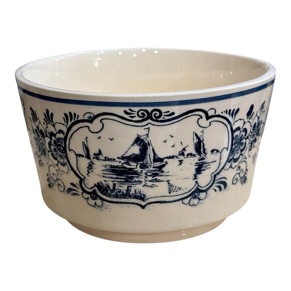 Vintage Delft Blue Bowl Hand painted in Holland Windmill & Boats Scene 3" x 5" - Picture 5 of 12